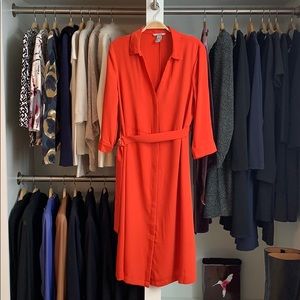 H&M Orange Button & Belted Dress SZ 10